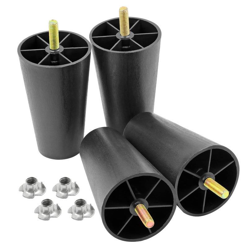 Masendelk 4 inch Plastic Furniture Legs, Round Tapered Table Legs Black Sofa Legs Replacement Legs with M8 Hanger Bolts for Couch Table Sofa, Pack of 4 - Image 4